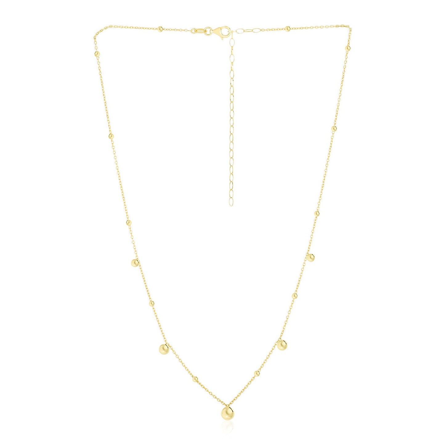 14k Yellow Gold High Polish Beaded Stations Necklace in a sleek high-contrast midnight luxury editorial style