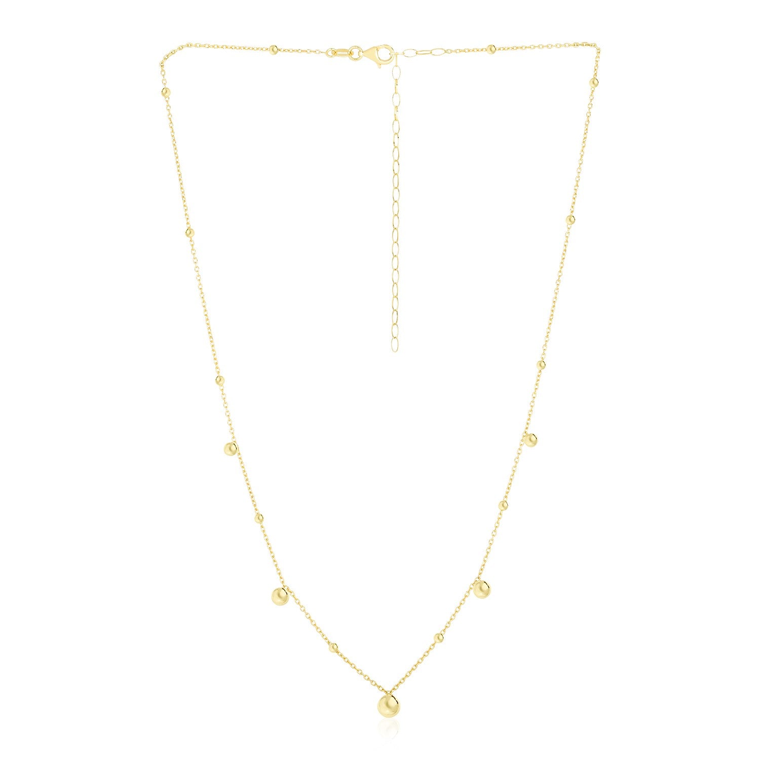 14k Yellow Gold High Polish Beaded Stations Necklace in a sleek high-contrast midnight luxury editorial style