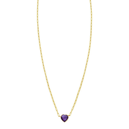 14K Yellow Gold Amethyst Heart Necklace (1.50 mm)