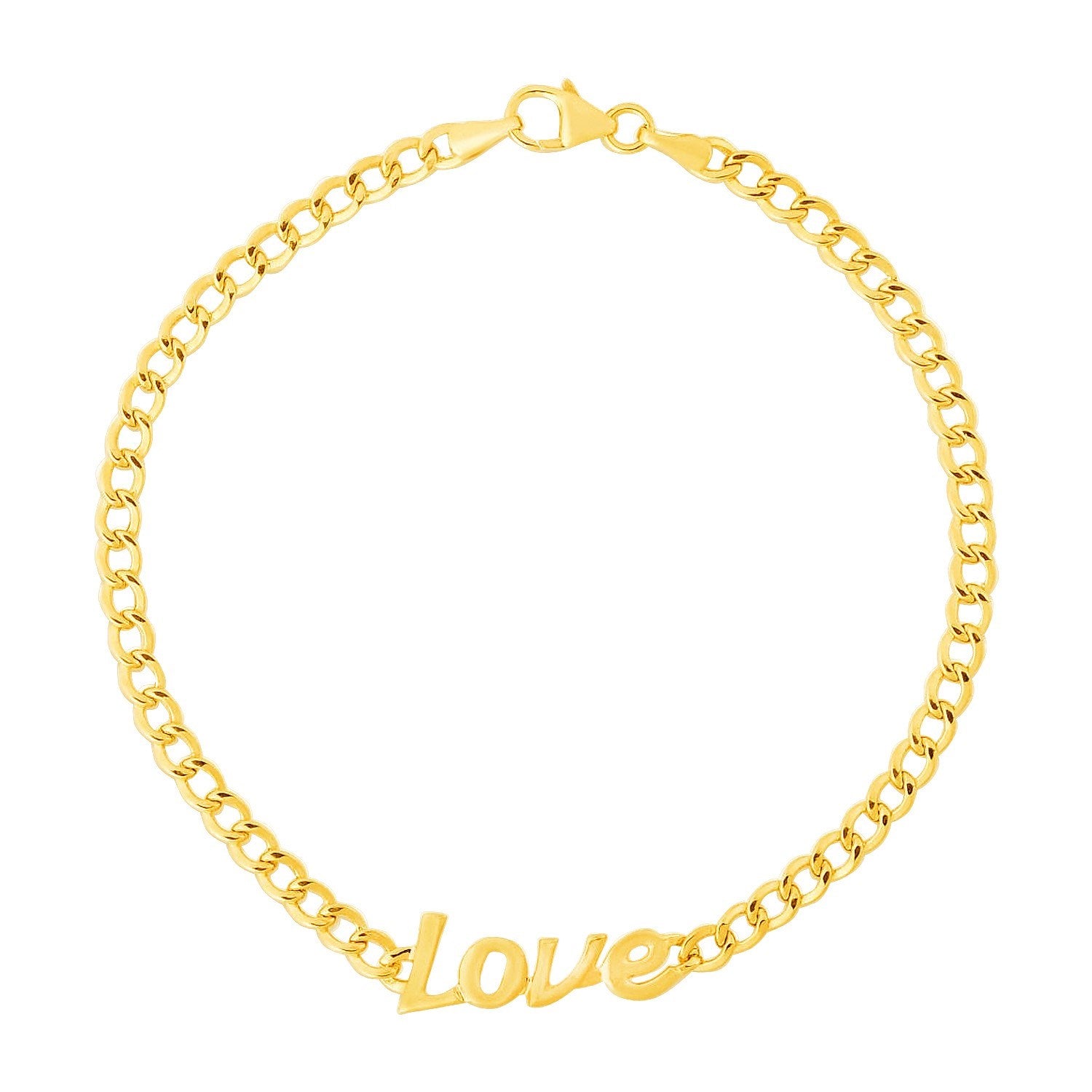 14k Yellow Gold 7 inch Curb Chain Love Bracelet - Peelerie