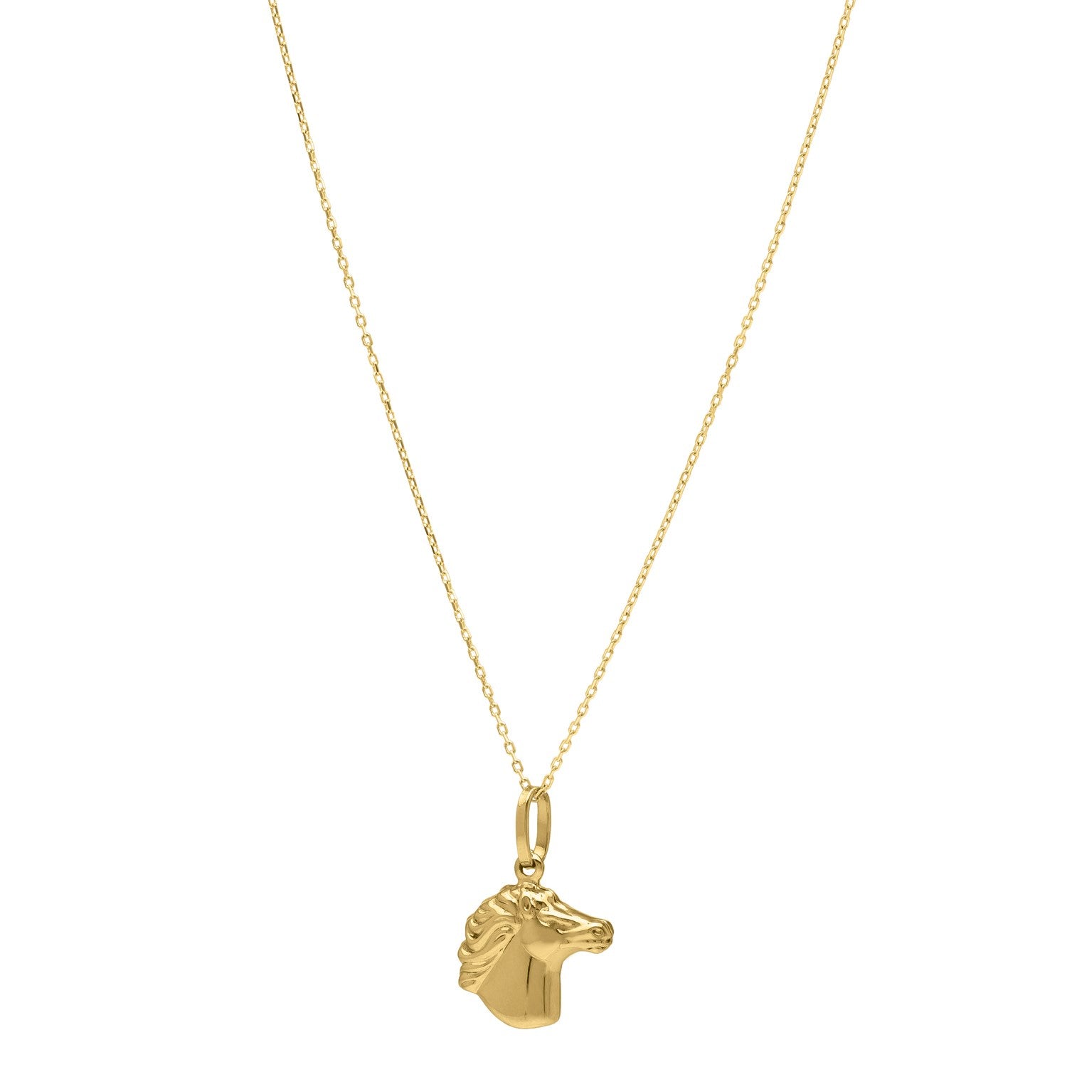 Horse Profile Medium Necklace in 14K Yellow Gold in a sleek high-contrast midnight luxury editorial style