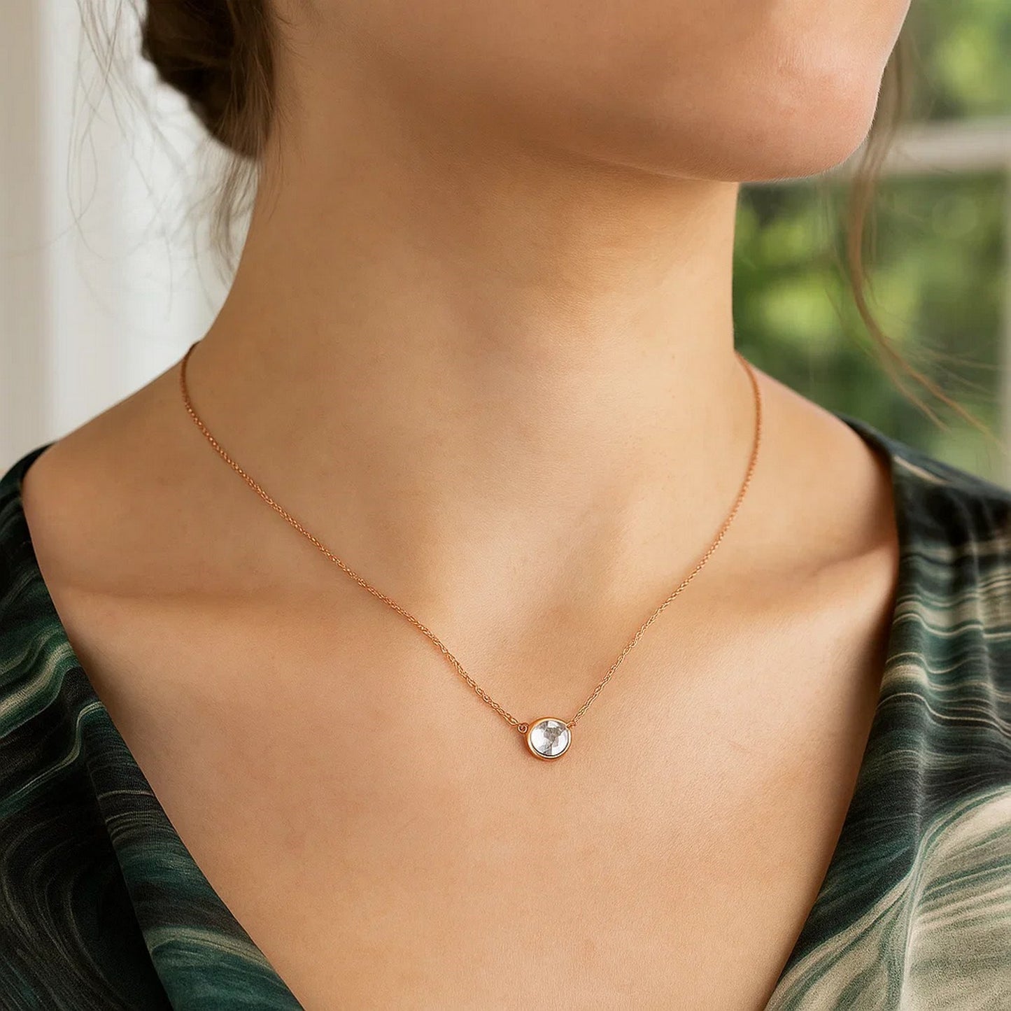 14k Rose Gold 17 inch Necklace with Round White Topaz