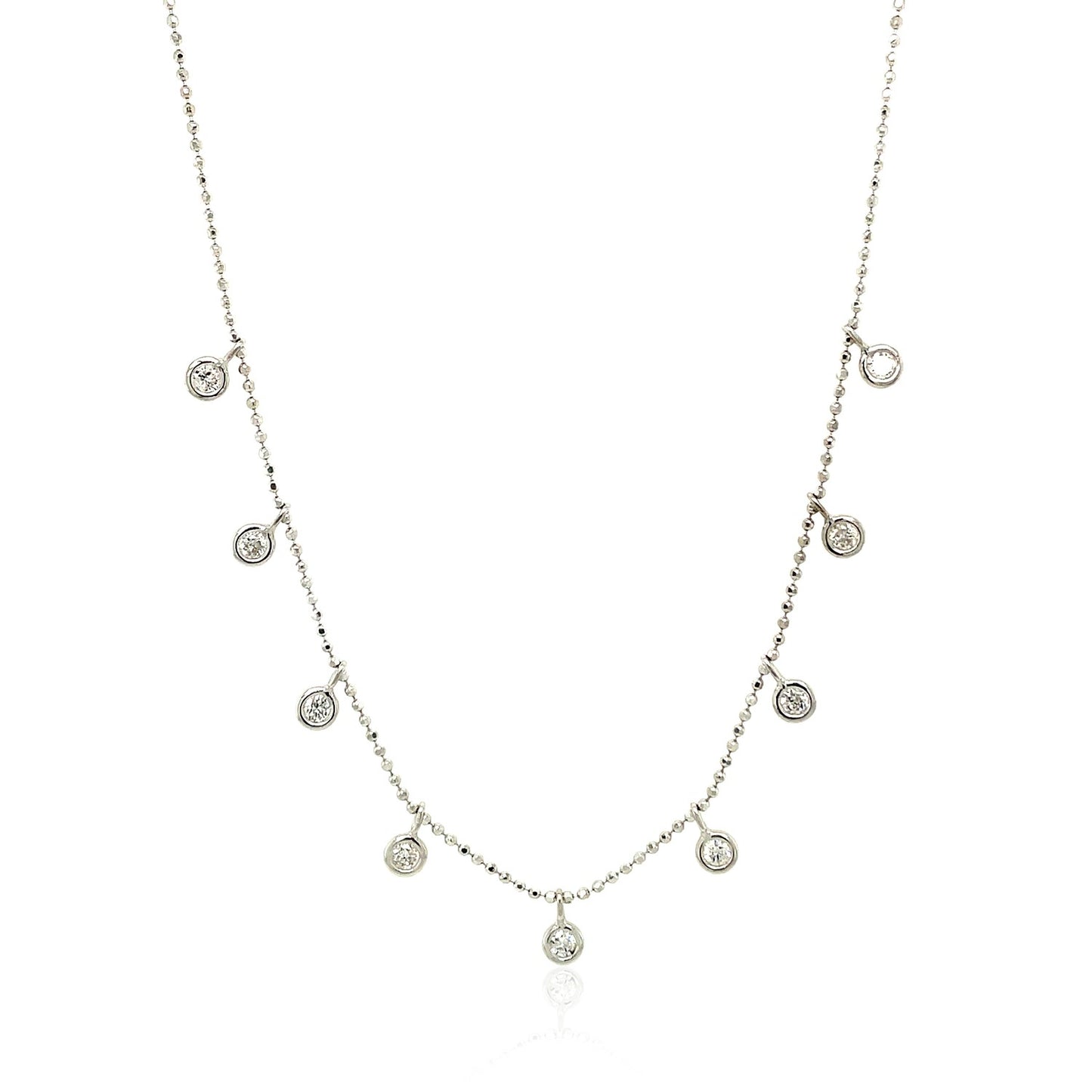 14k White Gold Necklace with Round Diamond Charms - Peelerie