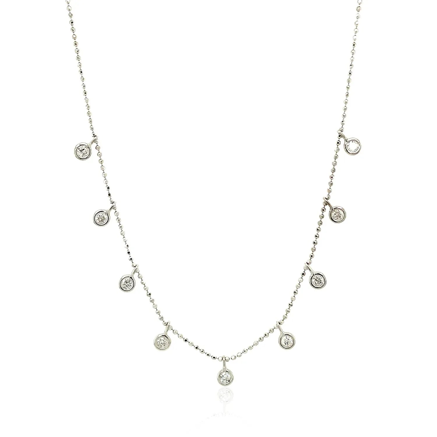 14k White Gold Necklace with Round Diamond Charms - Peelerie