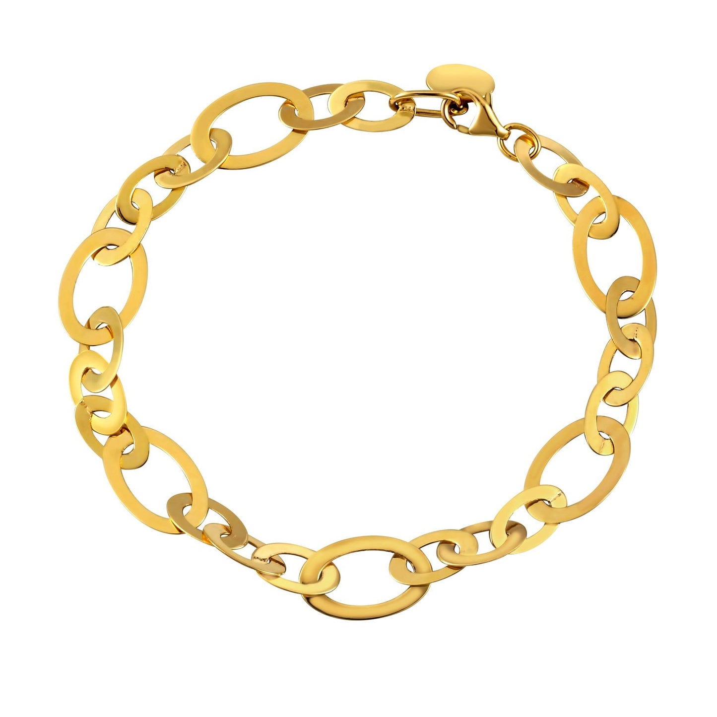Large Flat Oval Link Bracelet in 14K Yellow Gold (7.90 mm) in a sleek high-contrast midnight luxury editorial style