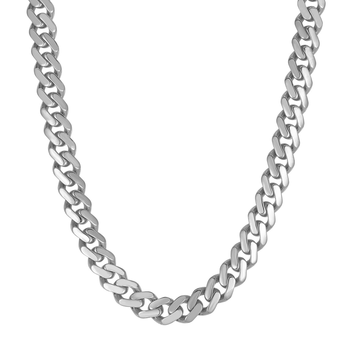 14k White Gold 22 inch Polished Curb Chain Necklace in a sleek high-contrast midnight luxury editorial style