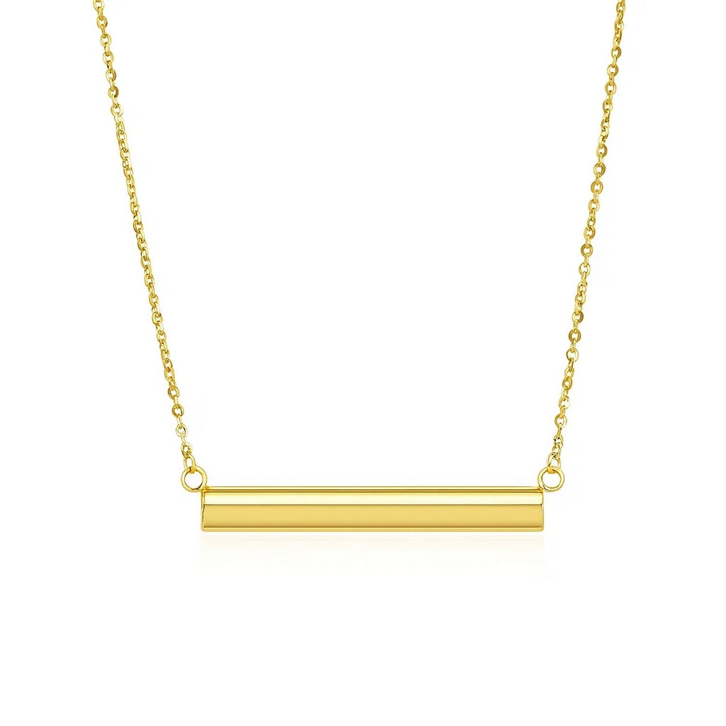 14k Yellow Gold Chain Necklace with a Shiny Flat Bar in a sleek high-contrast midnight luxury editorial style