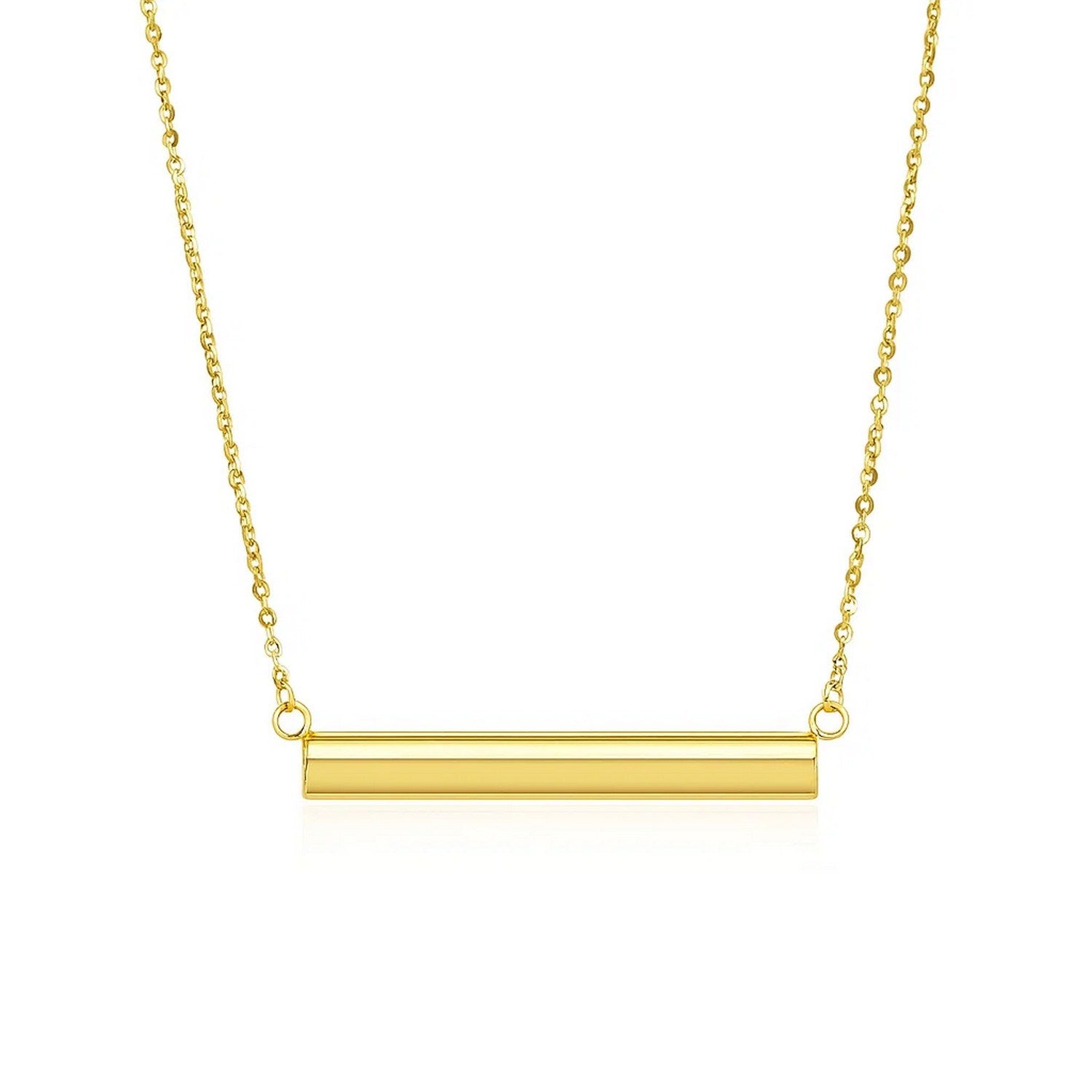 14k Yellow Gold Chain Necklace with a Shiny Flat Bar in a sleek high-contrast midnight luxury editorial style