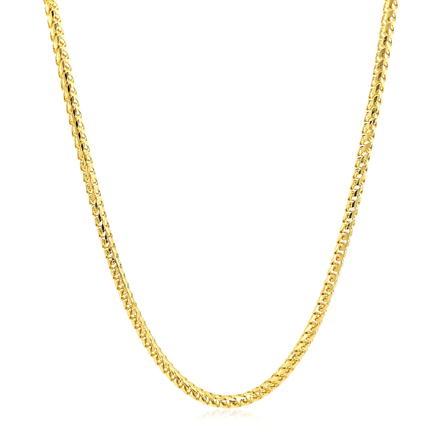 14k Yellow Solid Gold Diamond Cut Round Franco Chain (2.20 mm) in a sleek high-contrast midnight luxury editorial style