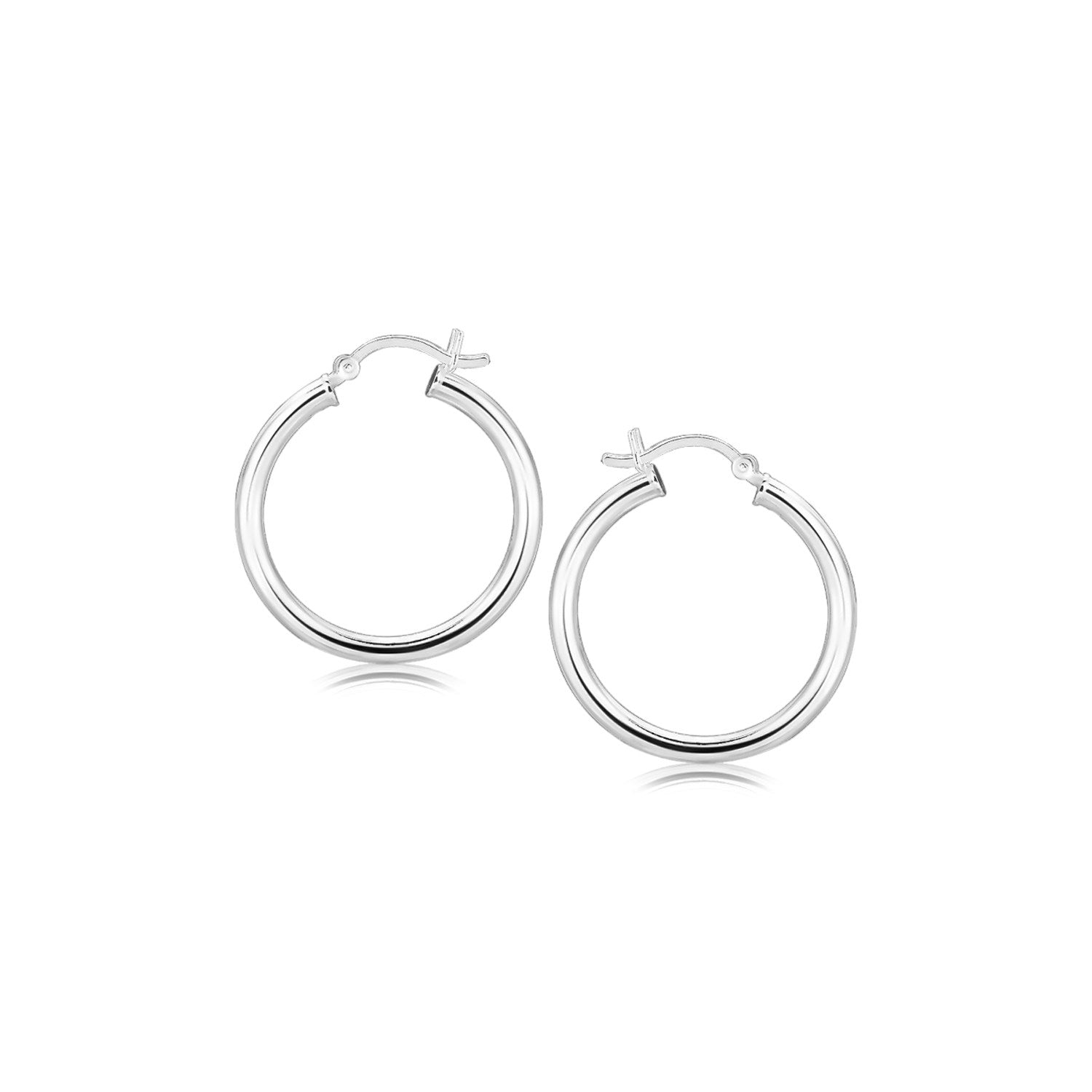 Sterling Silver Rhodium Plated Polished Look Hoop Earrings (3x25mm) in a sleek high-contrast midnight luxury editorial style