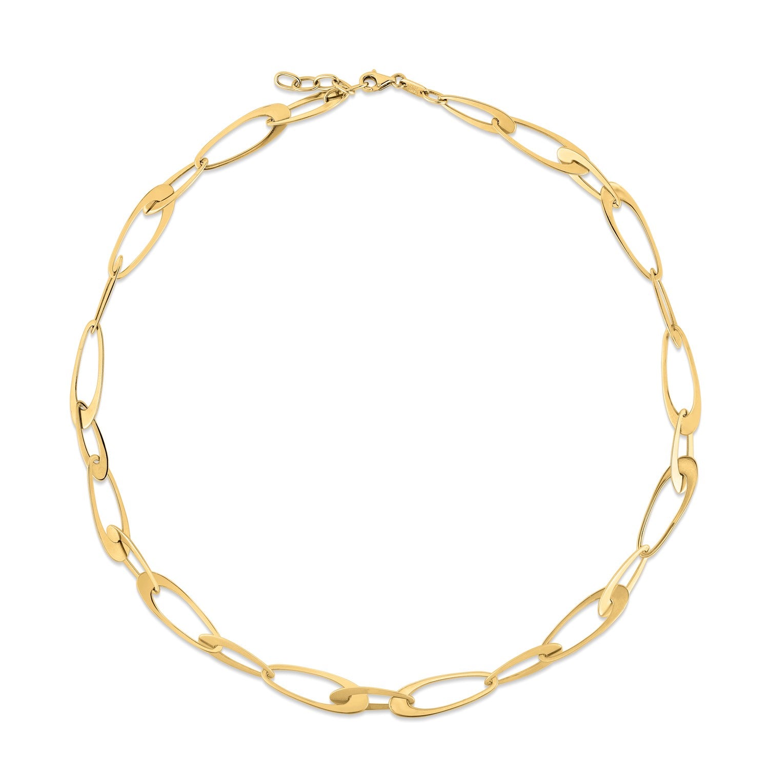 14K Yellow Gold Italian Oval Links Necklace in a sleek high-contrast midnight luxury editorial style