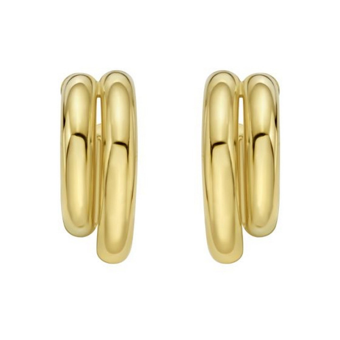 Sterling Silver Yellow Gold Plated Double Row Big and Small Round Hoop Earrings