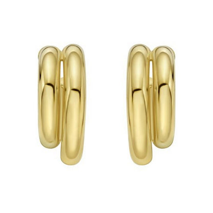 Sterling Silver Yellow Gold Plated Double Row Big and Small Round Hoop Earrings