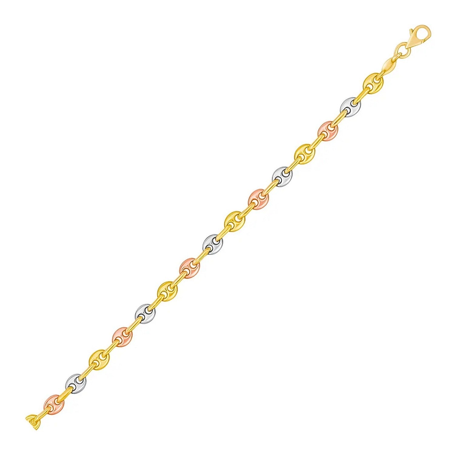 14k Tri Color Gold Mariner Link Bracelet (4.90 mm) in a sleek high-contrast midnight luxury editorial style