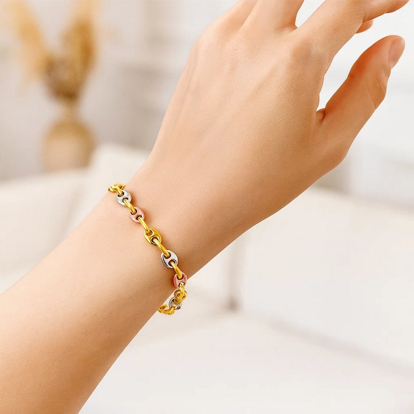 14k Tri Color Gold Mariner Link Bracelet (4.90 mm)