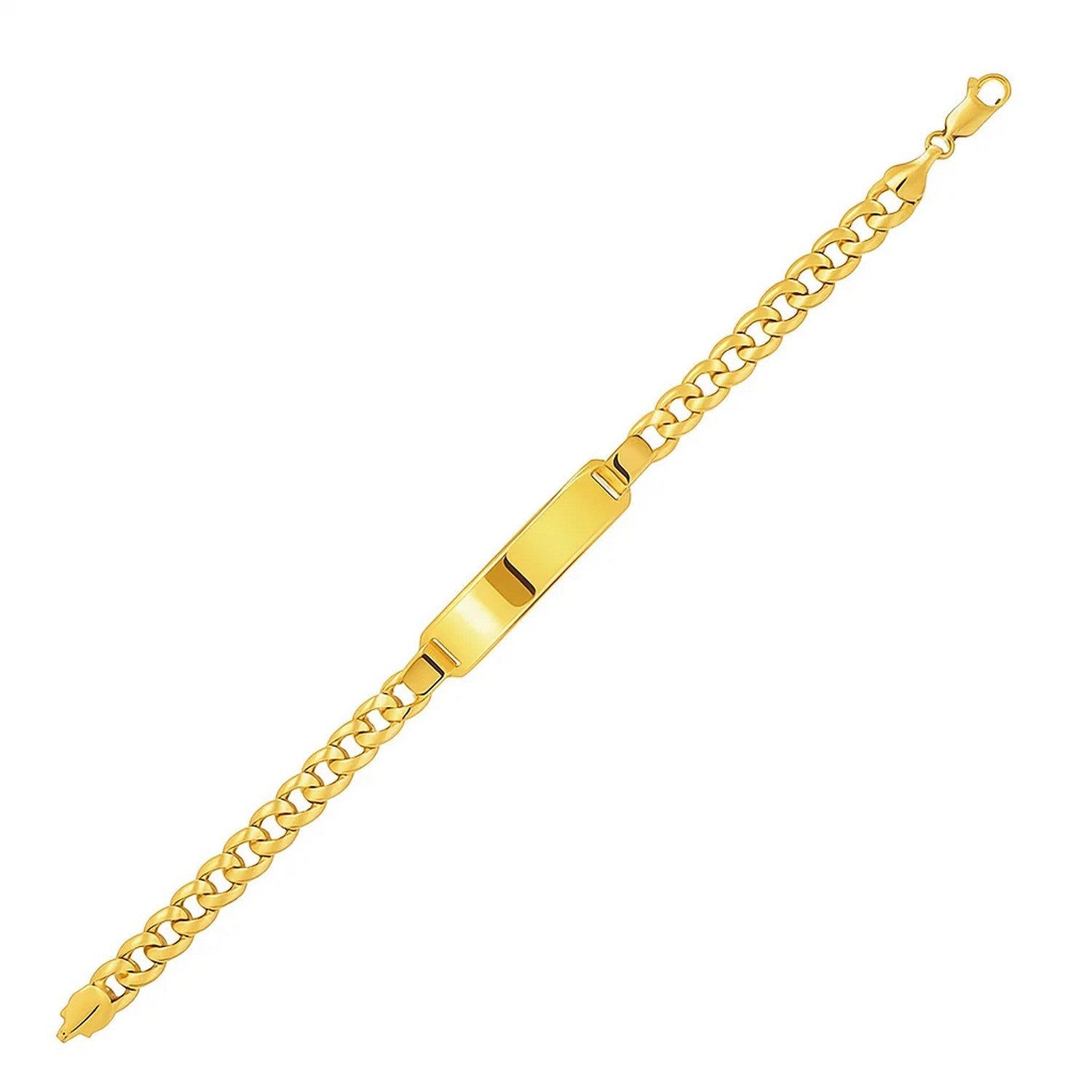 14k Yellow Gold Mens ID Cuban Chain Bracelet (8.00 mm) in a sleek high-contrast midnight luxury editorial style
