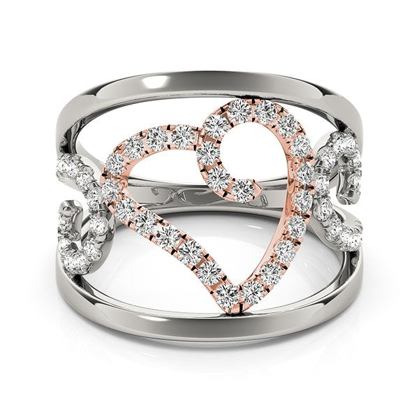 Heart Motif Filigree Style Diamond Ring in 14k White And Rose Gold (1/4 cttw) - White & Rose Gold - Peelerie