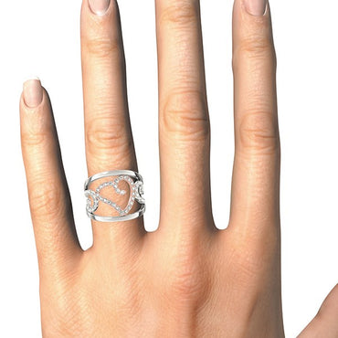 Heart Motif Filigree Style Diamond Ring in 14k White And Rose Gold (1/4 cttw) - White & Rose Gold - Peelerie