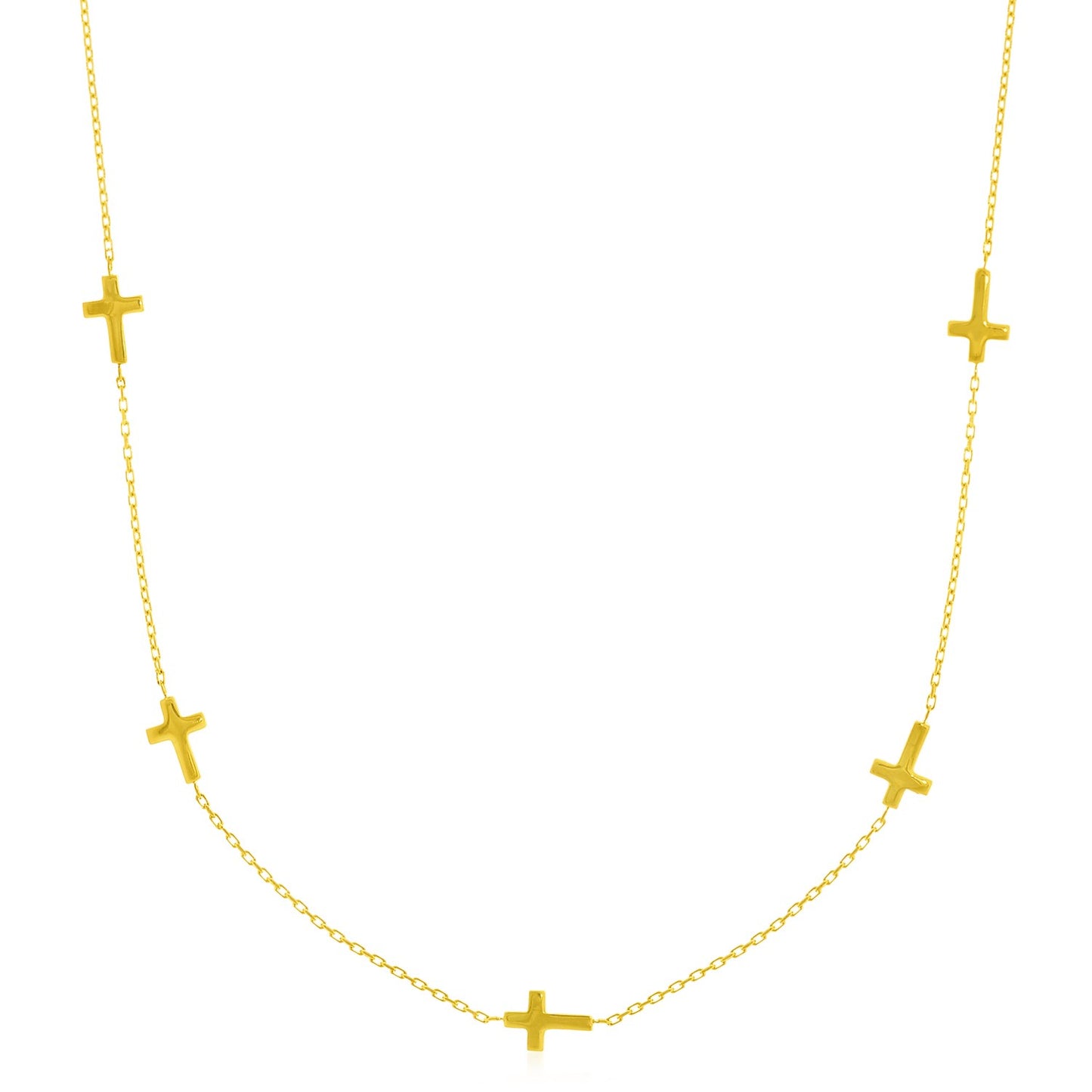 14k Yellow Gold Chain Necklace with Cross Stations in a sleek high-contrast midnight luxury editorial style
