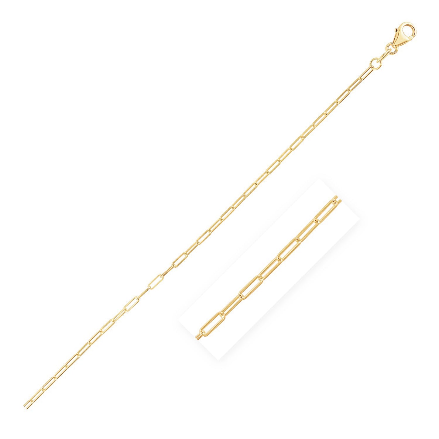 14K Yellow Gold Fine Paperclip Anklet (1.5mm) in a sleek high-contrast midnight luxury editorial style