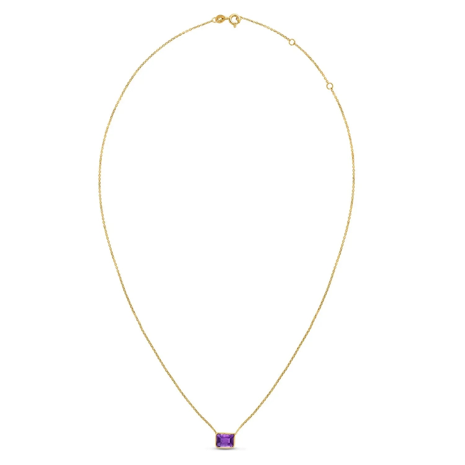 14K Yellow Gold Emerald Cut Amethyst Necklace - Peelerie