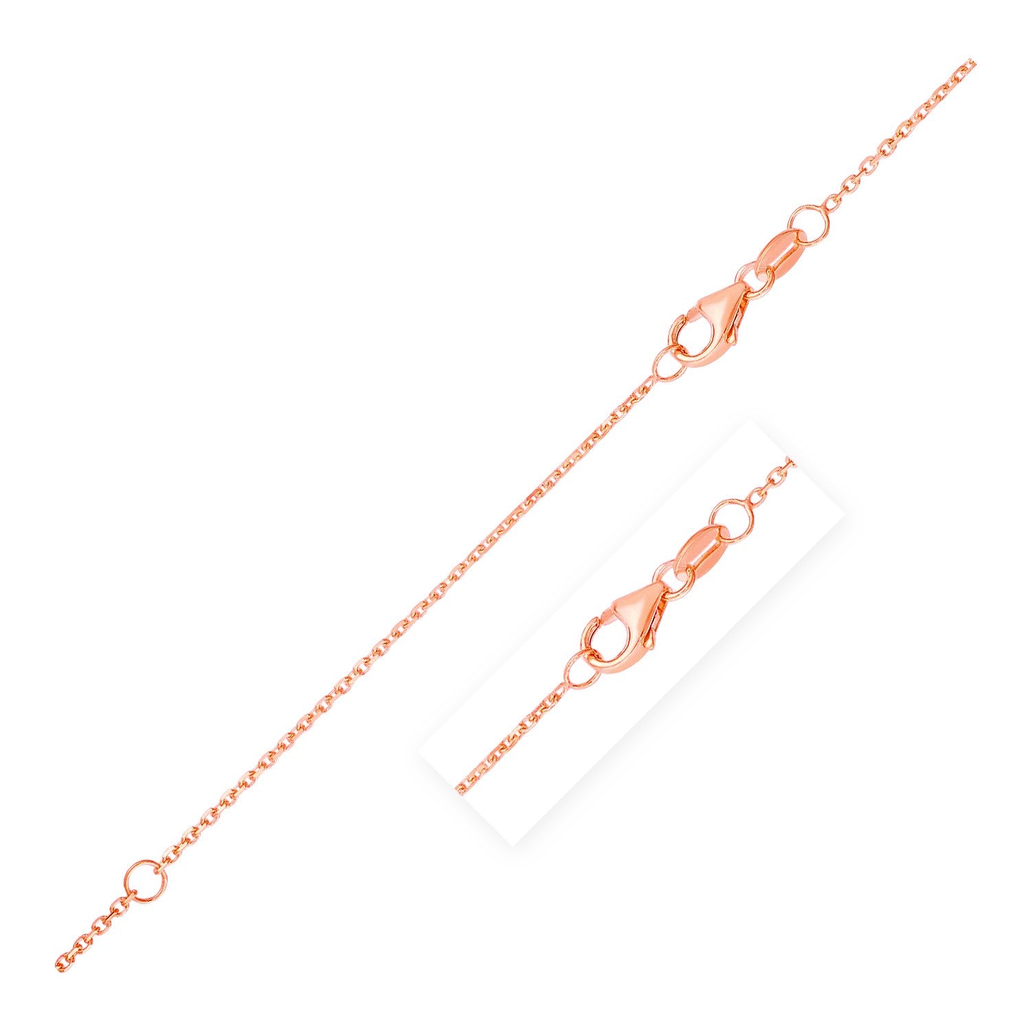 Double Extendable Diamond Cut Cable Chain in Rose Gold (0.87 mm) in a sleek high-contrast midnight luxury editorial style