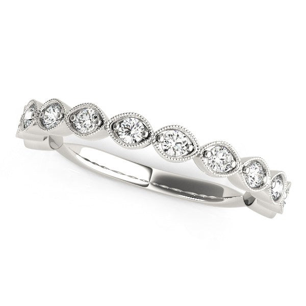 14k White Gold Antique Style Diamond Wedding Band (3/8 cttw) in a sleek high-contrast midnight luxury editorial style