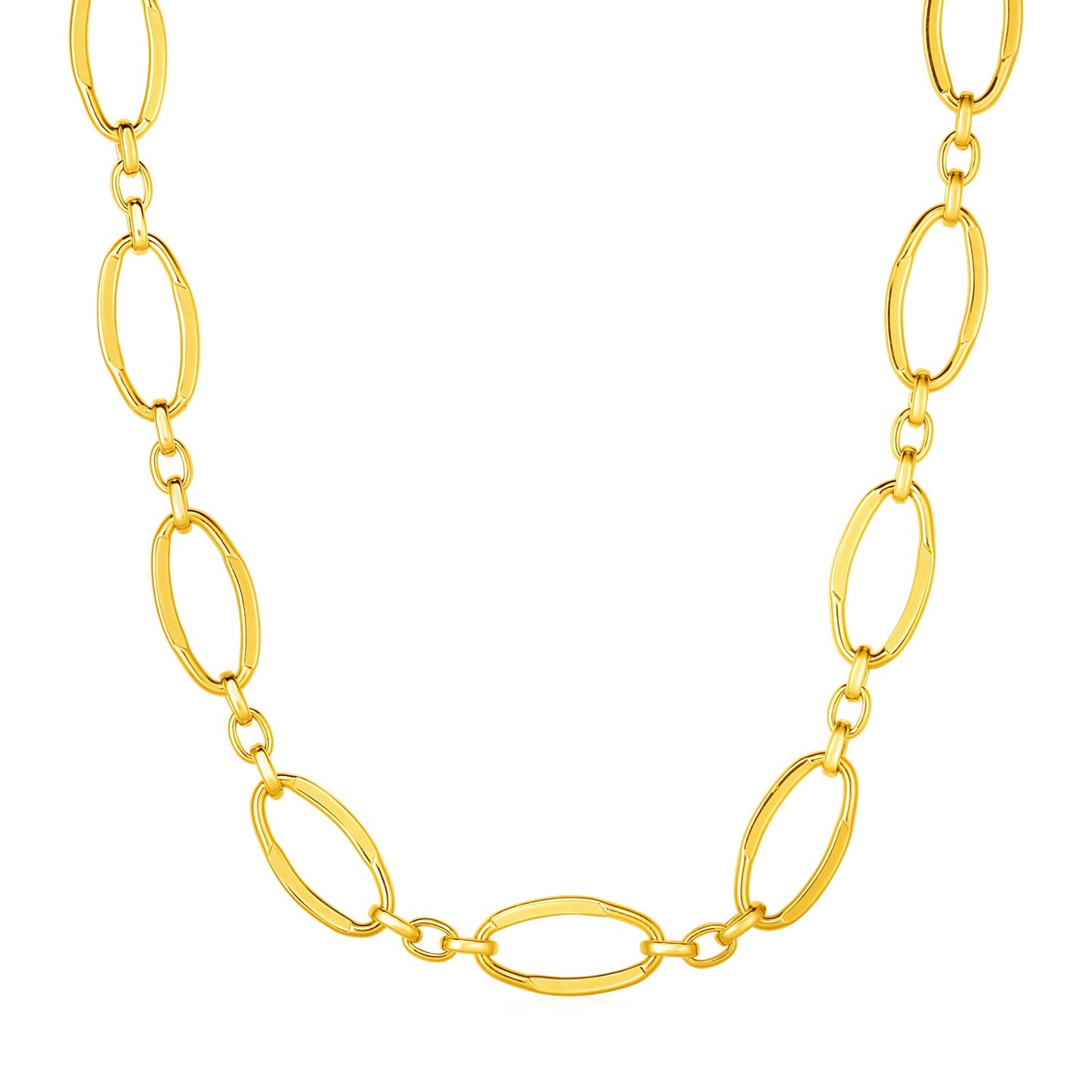 14k Yellow Gold Necklace with Polished Oval Links in a sleek high-contrast midnight luxury editorial style