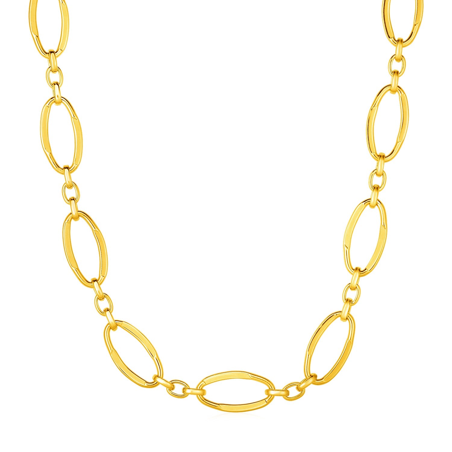 14k Yellow Gold Necklace with Polished Oval Links in a sleek high-contrast midnight luxury editorial style