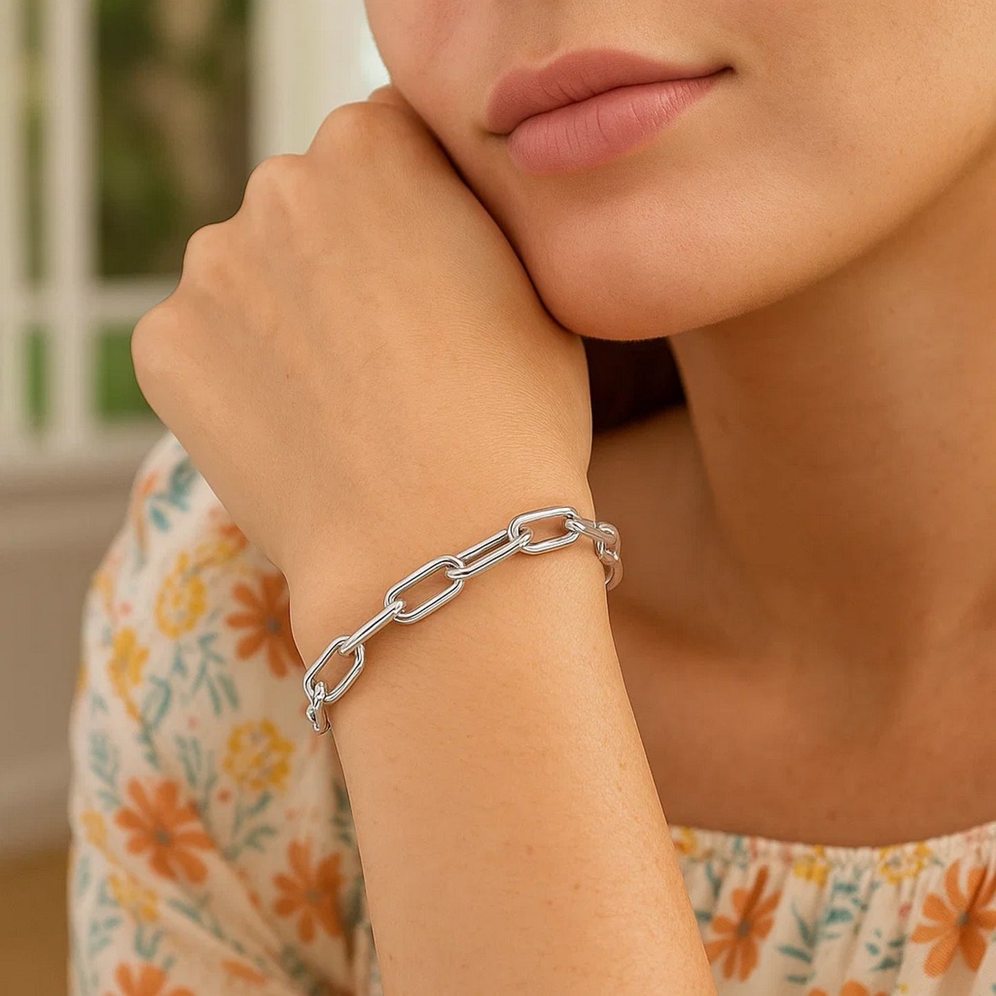 Sterling Silver Wide Paperclip Chain Bracelet (6.50 mm)