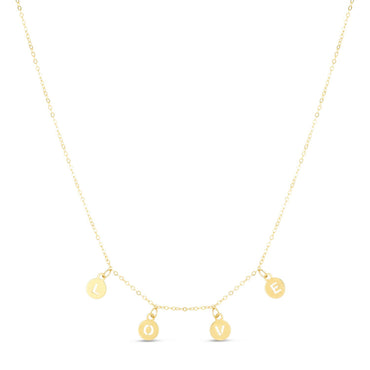 14k Yellow Gold Love Necklace with Circle Drops