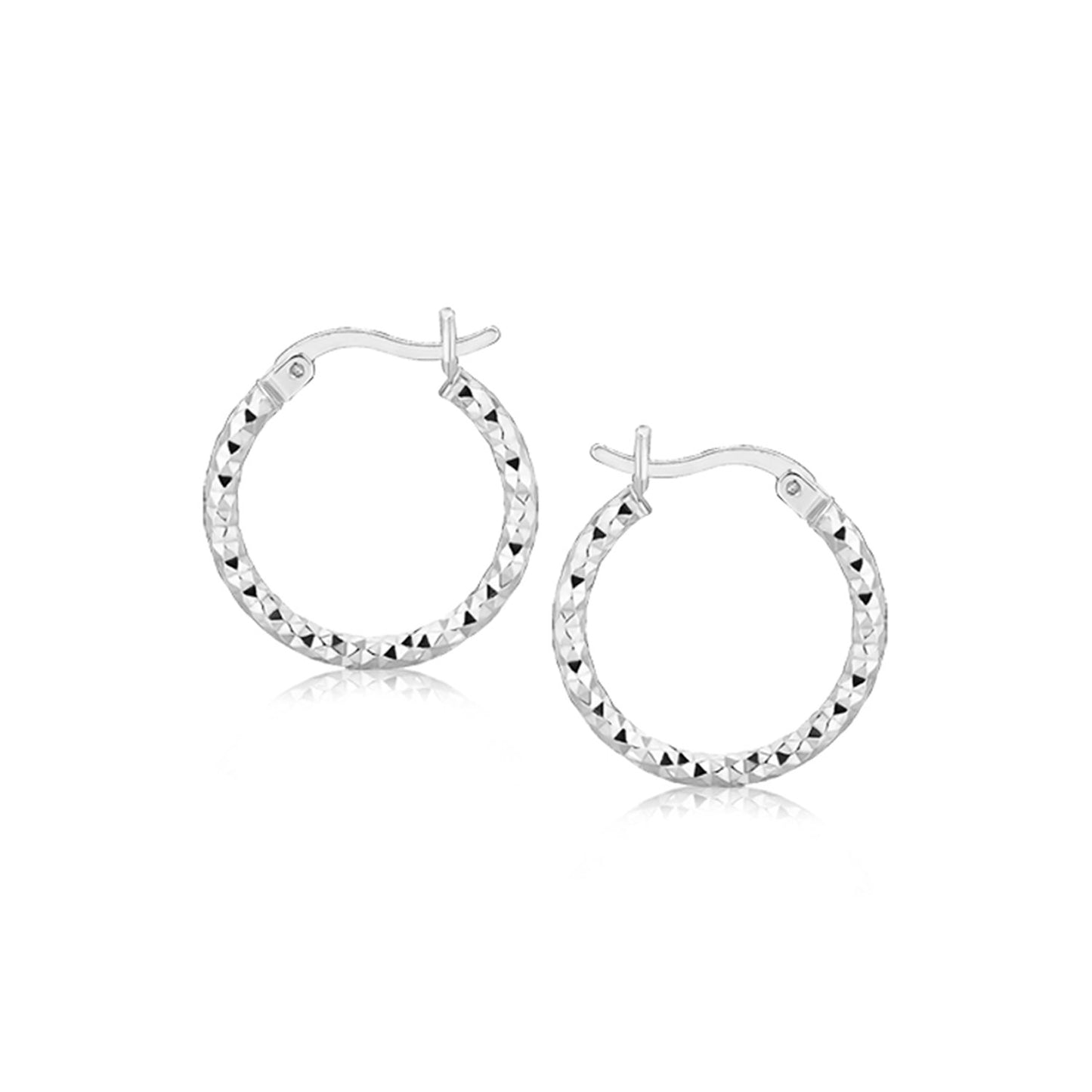 Sterling Silver Faceted Design Hoop Earrings with Rhodium Plating(2x15mm) in a sleek high-contrast midnight luxury editorial