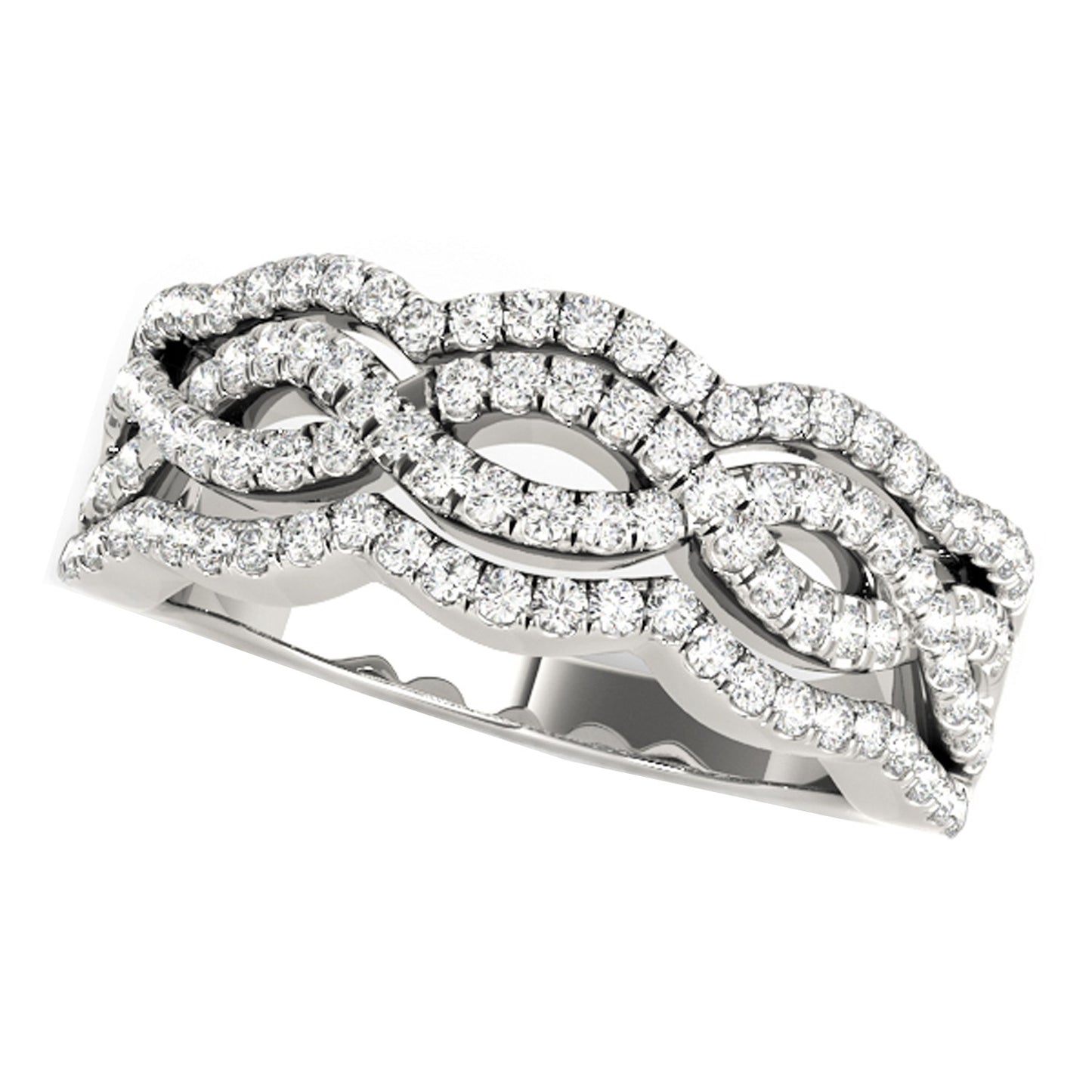 Diamond Studded Ring with Four Curves in 14k White Gold (5/8 cttw) in a sleek high-contrast midnight luxury editorial style