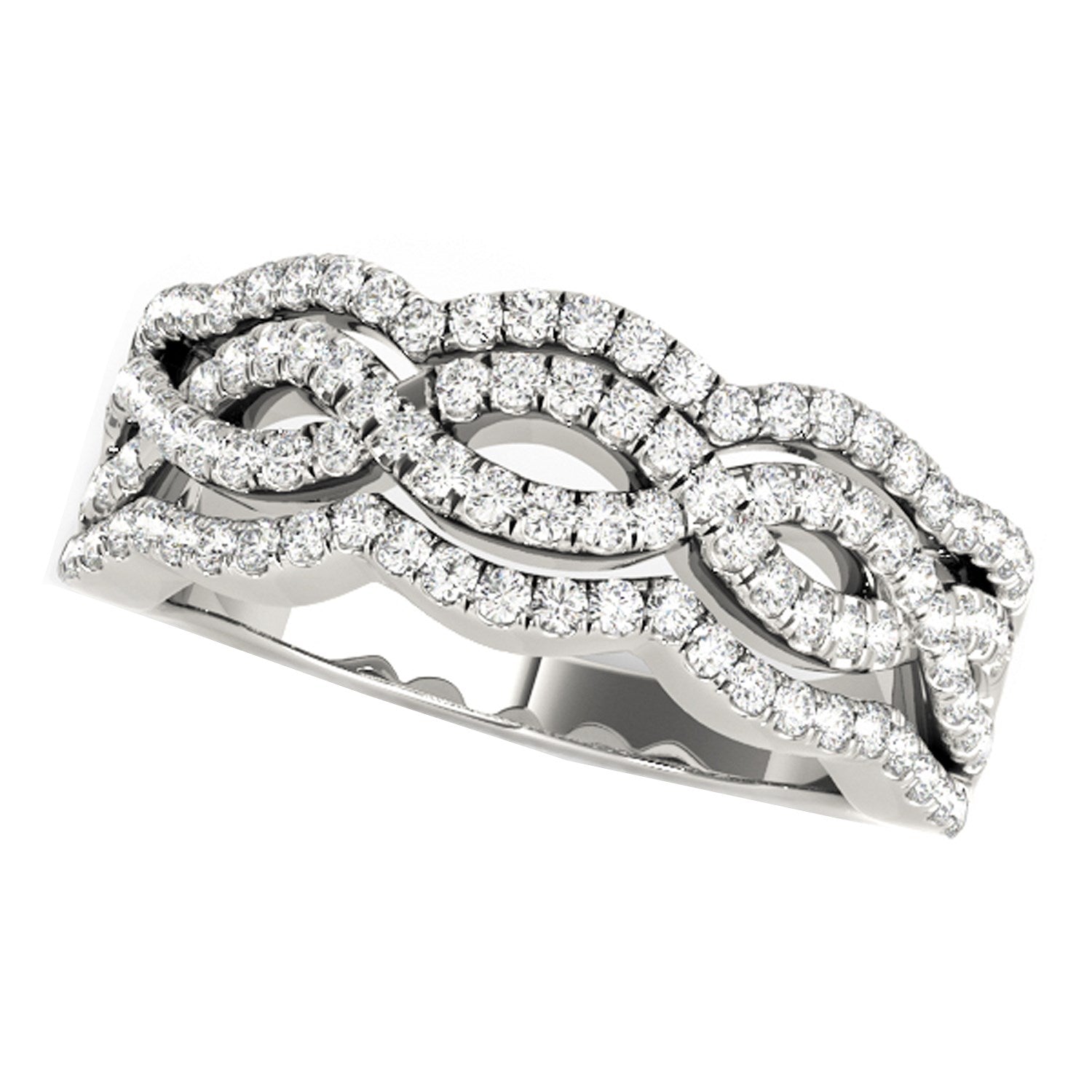 Diamond Studded Ring with Four Curves in 14k White Gold (5/8 cttw) in a sleek high-contrast midnight luxury editorial style