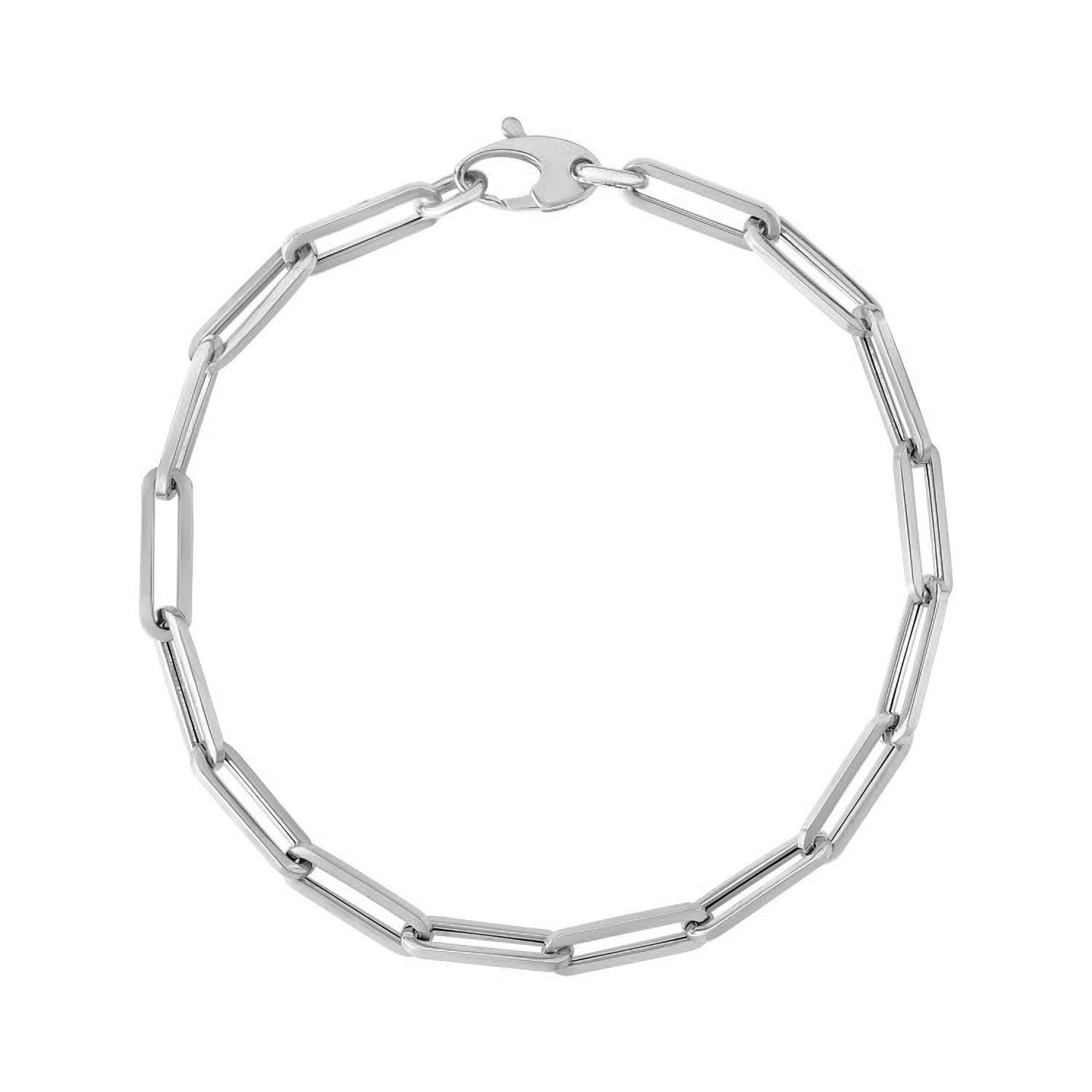 14K White Gold Bold Paperclip Chain Bracelet (4.20 mm) in a sleek high-contrast midnight luxury editorial style