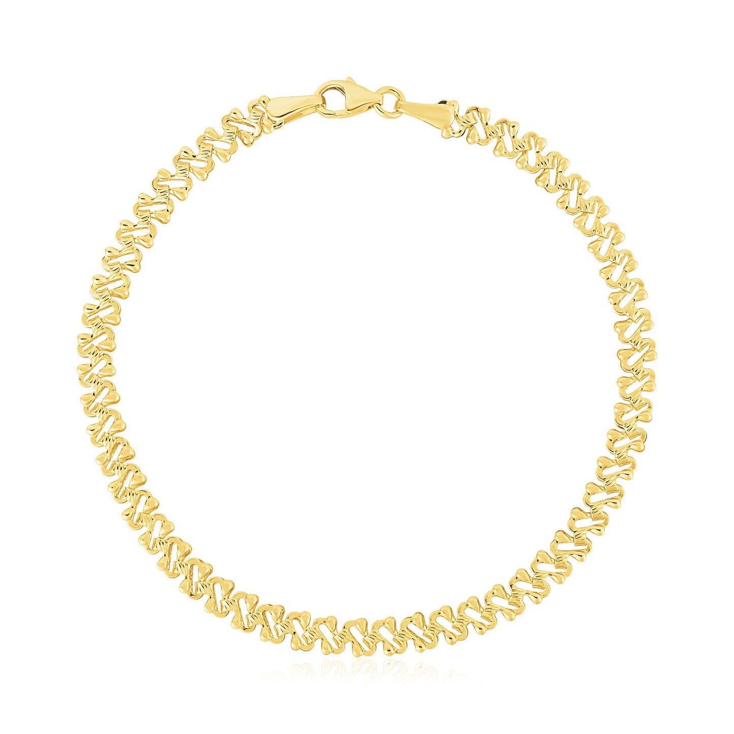 14k Yellow Gold High Polish Textured Fancy Chain Bracelet (4.00 mm) in a sleek high-contrast midnight luxury editorial style