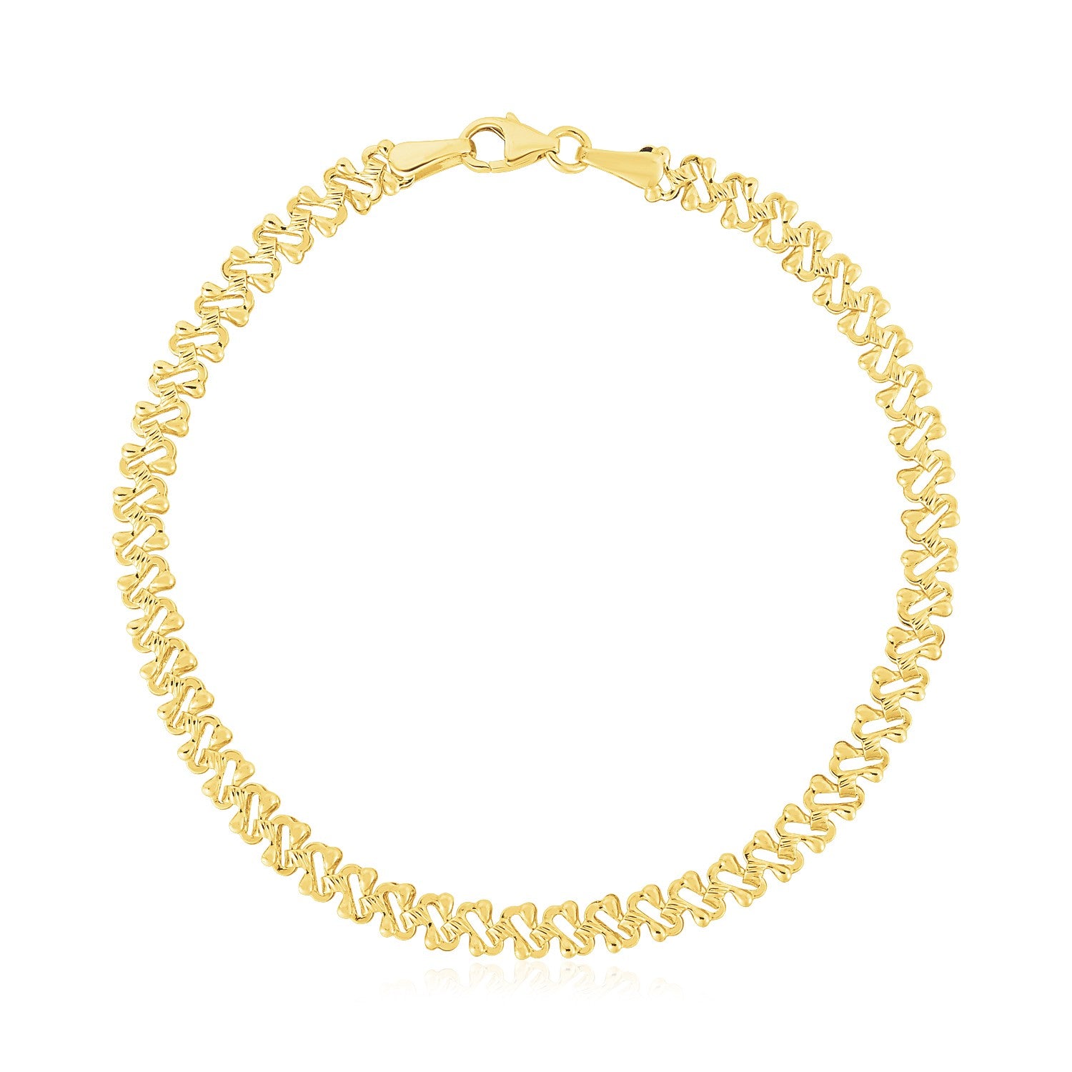 14k Yellow Gold High Polish Textured Fancy Chain Bracelet (4.00 mm) in a sleek high-contrast midnight luxury editorial style
