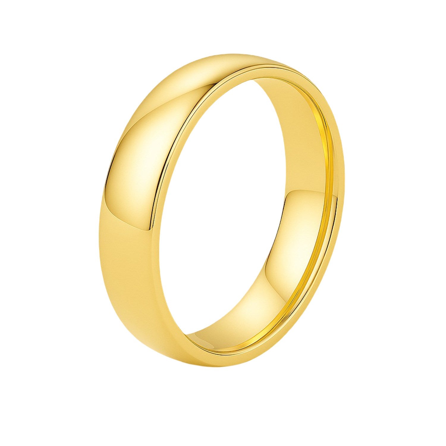 14k Yellow Gold Comfort Fit Wedding Band(5.00 mm) in a sleek high-contrast midnight luxury editorial style