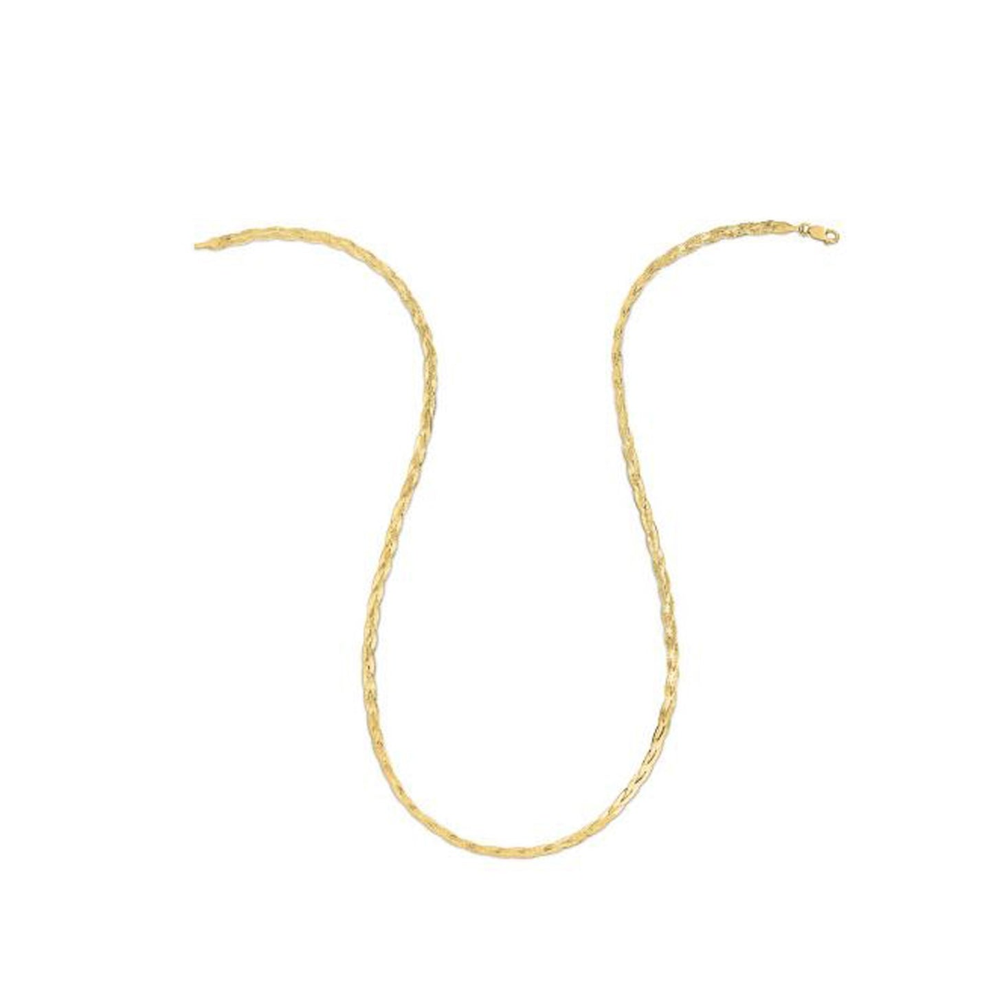 14k Yellow Gold Braided Herringbone Chain (3.20 mm) in a sleek high-contrast midnight luxury editorial style