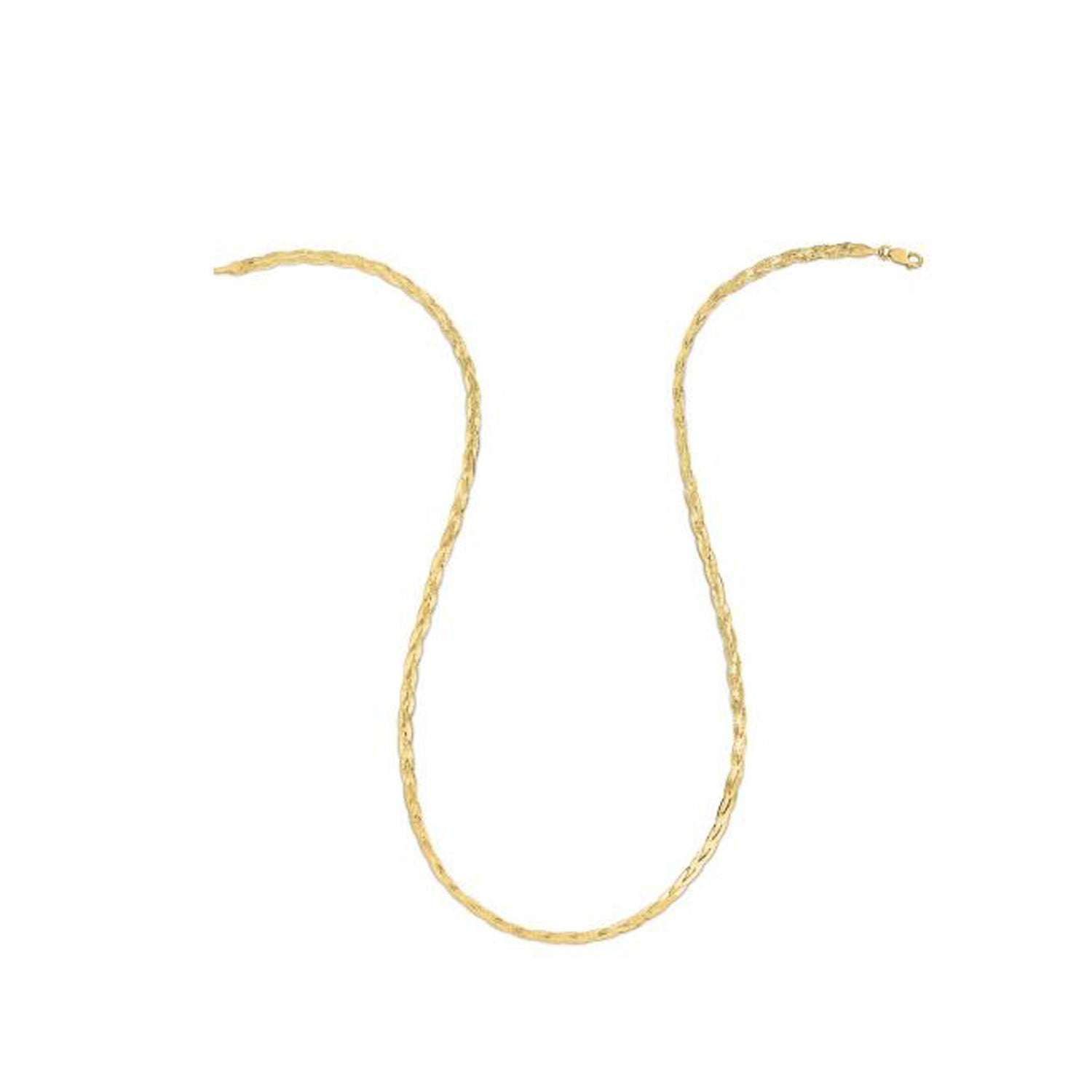 14k Yellow Gold Braided Herringbone Chain (3.20 mm) in a sleek high-contrast midnight luxury editorial style