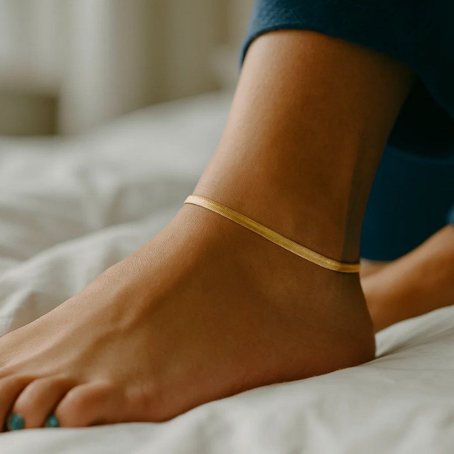Sterling Silver Gold Plated Herringbone Anklet