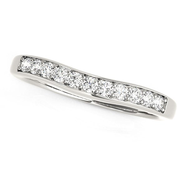 14k White Gold Curved Diamond Wedding Band (1/4 cttw) in a sleek high-contrast midnight luxury editorial style