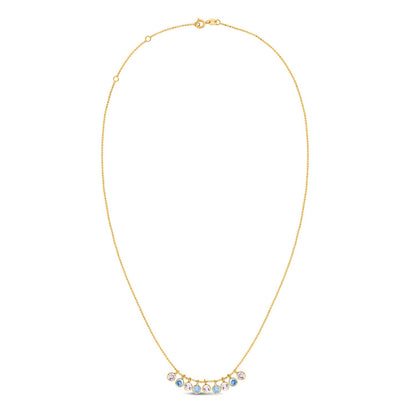 14K Yellow Gold Blue And White Topaz Dancing Drop Necklace