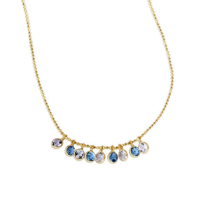 14K Yellow Gold Blue And White Topaz Dancing Drop Necklace
