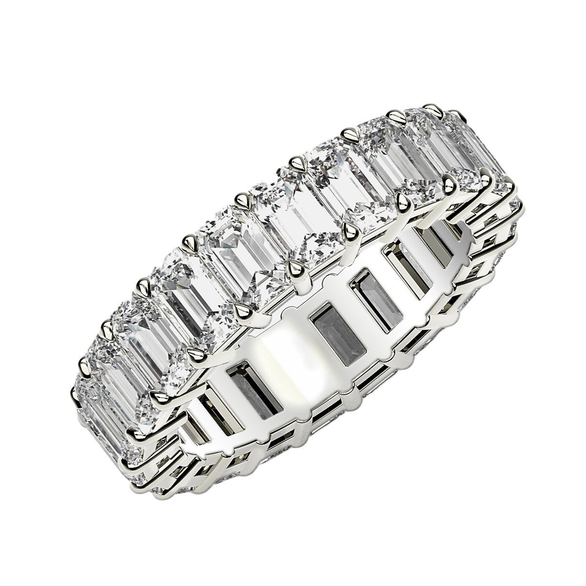 Emerald Cut Lab Grown Diamond Eternity Ring in 14k White Gold (2 cttw FG/VS2) in a sleek high-contrast midnight luxury editor