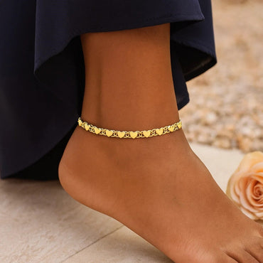 2.9mm 14k Yellow Gold Heart Anklet - Peelerie