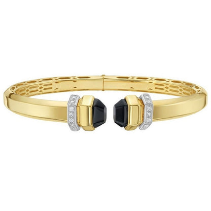 14K Yellow Gold Black Pyramid Art Deco Open Cuff Bangle (6.00 mm)