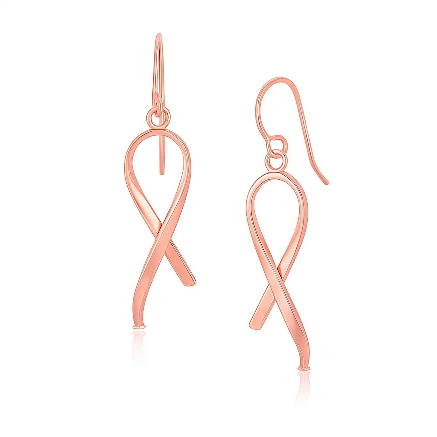 14k Rose Gold Polished Ribbon Style Drop Earrings in a sleek high-contrast midnight luxury editorial style