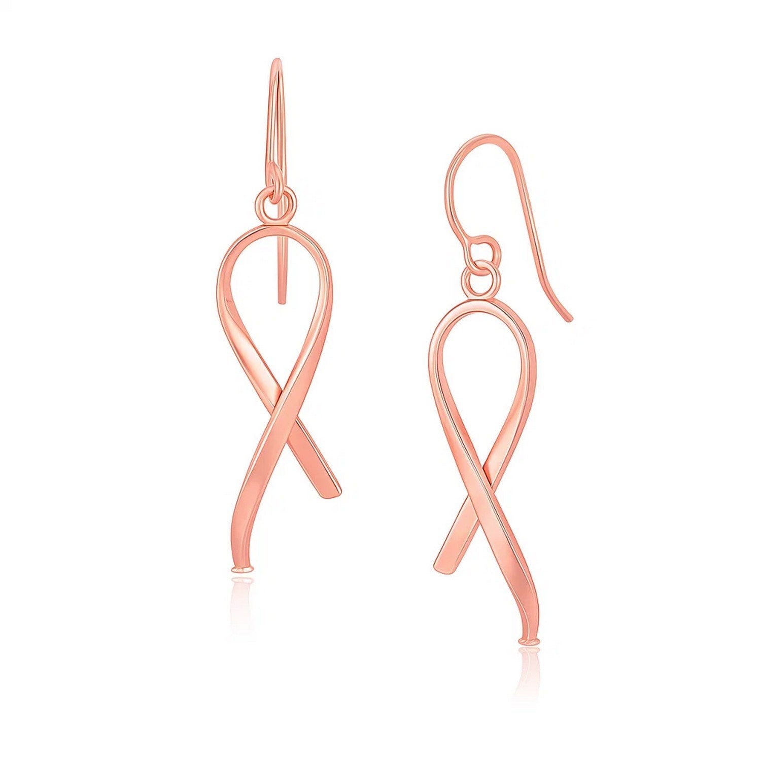 14k Rose Gold Polished Ribbon Style Drop Earrings in a sleek high-contrast midnight luxury editorial style