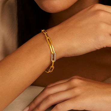 14k Yellow Gold Paperclip Chain Bracelet with Diamond Link (6.00 mm)